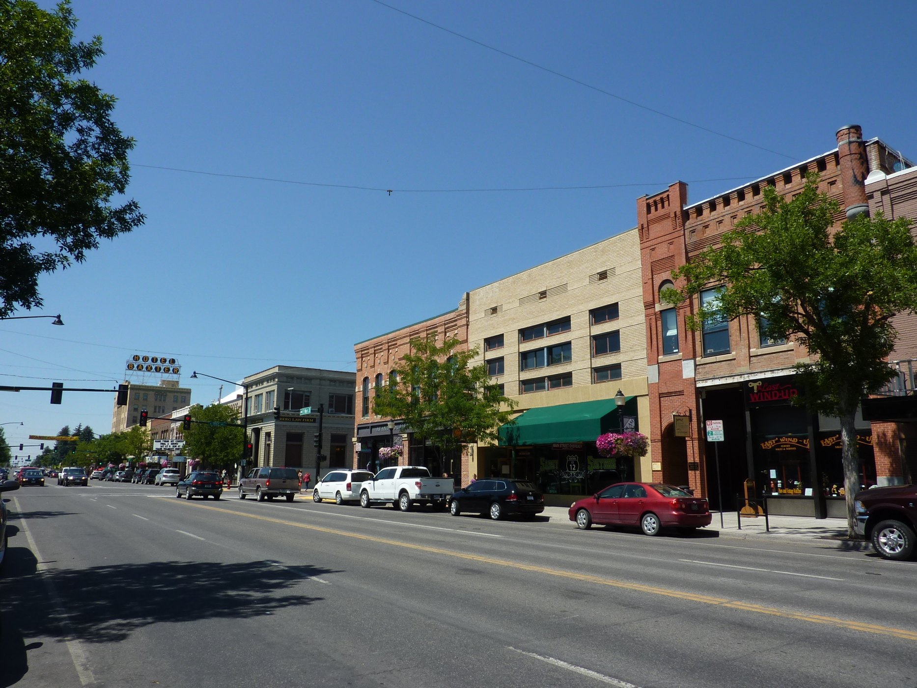 Downtown Bozeman's Main Street with mountains beyond